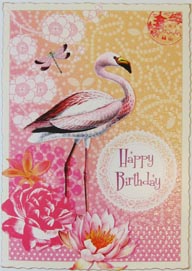 Postkarte Rand gezackt A6 Flamingo japanisch